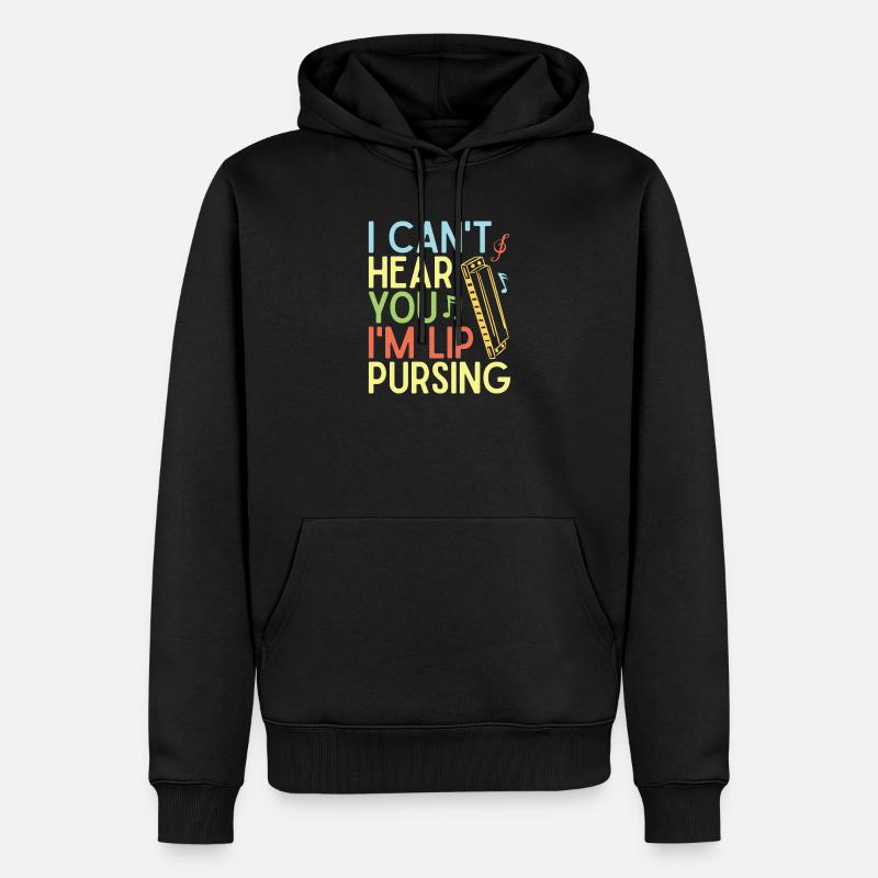 Funny Harmonica Player Lip Pursing Harmonica - Männer Premium Bio Hoodie - Schwarz