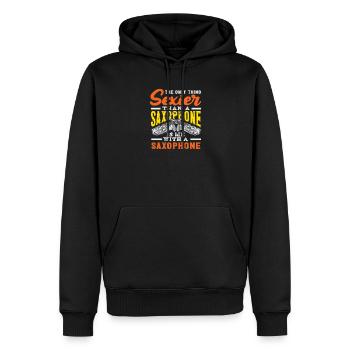 Saxophoniste humoristique adulte - Sweat à capuche Premium bio Homme - noir - Devant - Nico (187cm)
