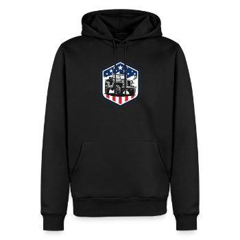 Willys Overland Jeep - 4x4 Bestseller Off Road - Männer Premium Bio Hoodie - Schwarz - Vorne - Nico (187cm)