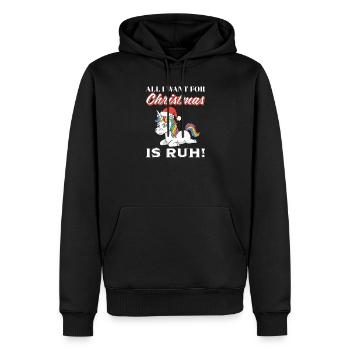 Licorne de Noël avec crinière arc-en-ciel - Sweat à capuche Premium bio Homme - noir - Devant - Nico (187cm)