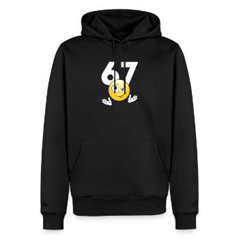 Numer 67 z emotikonem - Men’s Premium Organic Hoodie - black - Front - Nico (187cm)