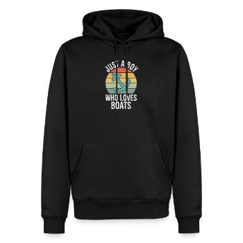 Just a Boy Who Loves Boats Retro Boys Bday Boat - Men’s Premium Organic Hoodie - black - Front - Nico (187cm)