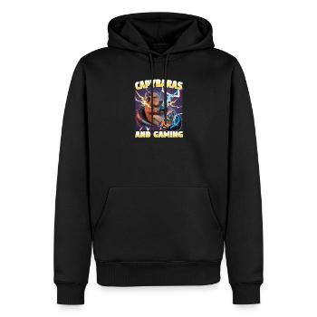 Joueur Drôle de Capybara - Sweat à capuche Premium bio Homme - noir - Devant - Nico (187cm)