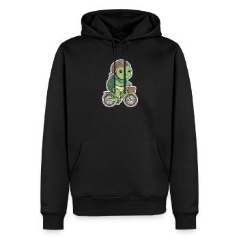 Grüne Schildkröte auf Fahrrad - Männer Premium Bio Hoodie - Schwarz - Vorne - Nico (187cm)