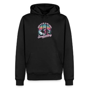 Retro Snowboarden: Mädchen liebt Piste - Männer Premium Bio Hoodie - Schwarz - Vorne - Nico (187cm)