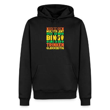 Bingo Game Je suis un multi-talents Bingo en canette et bière - Sweat à capuche Premium bio Homme - noir - Devant - Nico (187cm)