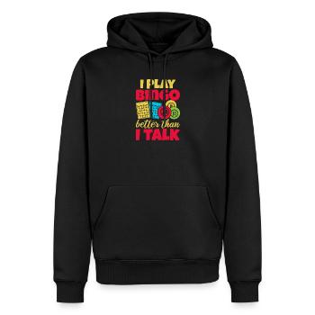 Bingo je joue mieux que je ne parle bingo - Sweat à capuche Premium bio Homme - noir - Devant - Nico (187cm)