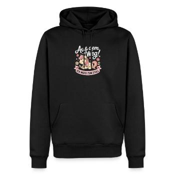 En s’écartant vers les chevaux des écuries - Sweat à capuche Premium bio Homme - noir - Devant - Nico (187cm)