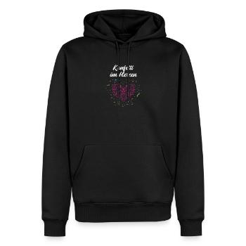 Konfetti im Herzen – Karneval Fasching Herz - Männer Premium Bio Hoodie - Schwarz - Vorne - Nico (187cm)