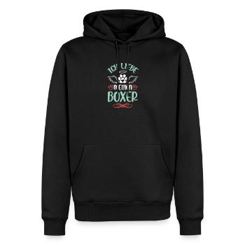 J’adore mon boxer avec des ailes - Sweat à capuche Premium bio Homme - noir - Devant - Nico (187cm)