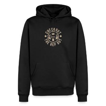 Fitness Motivation Bodybuilder Checkout The Rap - Männer Premium Bio Hoodie - Schwarz - Vorne - Nico (187cm)