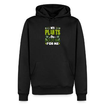 Mes plantes me soutiennent : un drôle de jeu de mots - Sweat à capuche Premium bio Homme - noir - Devant - Nico (187cm)