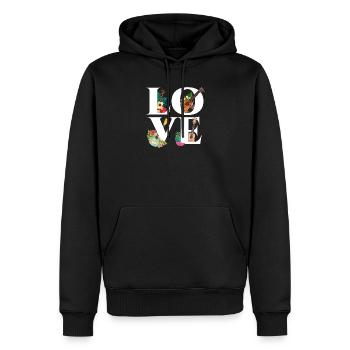 Ukulélé hawaïen Ukulélé Love - Sweat à capuche Premium bio Homme - noir - Devant - Nico (187cm)