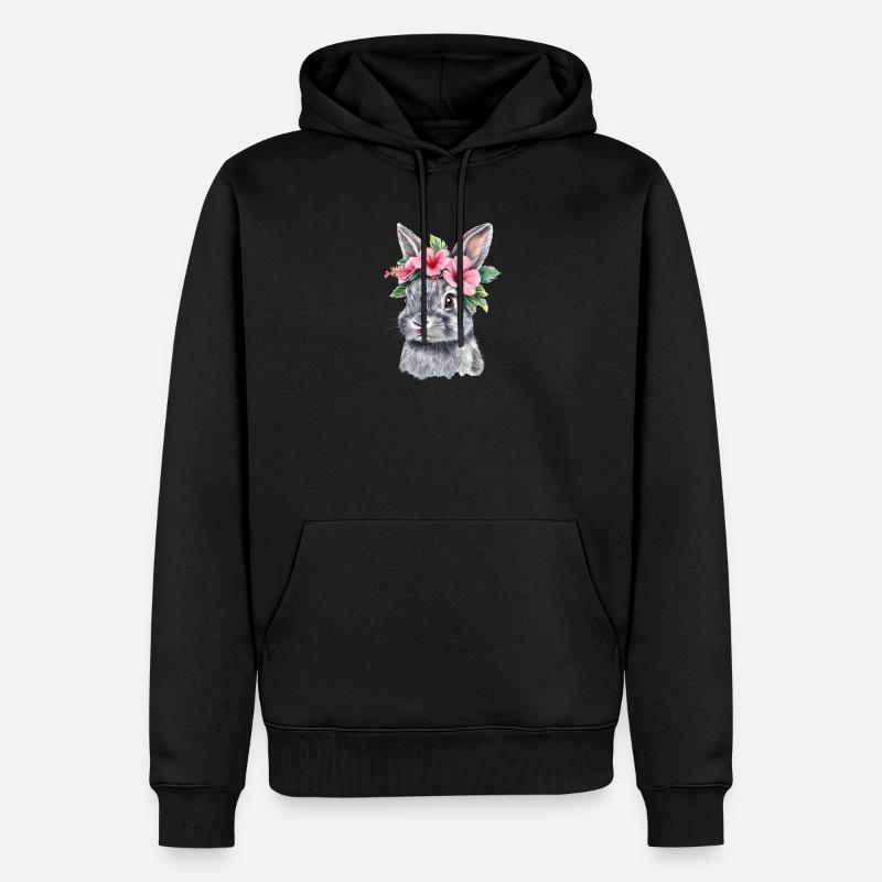 Lapin avec couronne de fleurs - Sweat à capuche Premium bio Homme - noir