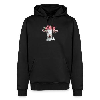 Ziege mit Hibiskuskranz - Männer Premium Bio Hoodie - Schwarz - Vorne - Nico (187cm)