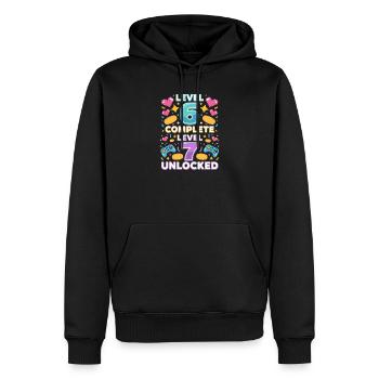 Niveau 6 Niveau 7 complété Débloqué - Sweat à capuche Premium bio Homme - noir - Devant - Nico (187cm)
