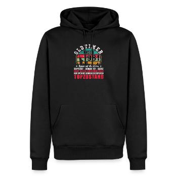 Oldtimer 1981 Jahrgang 1981 45. Geburtstag 1981 - Männer Premium Bio Hoodie - Schwarz - Vorne - Nico (187cm)