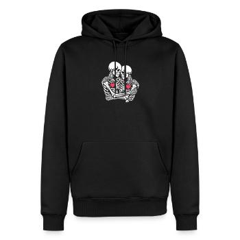 Skelettpaar mit Herzen-Umarmung Valentins Tag - Männer Premium Bio Hoodie - Schwarz - Vorne - Nico (187cm)