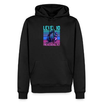 10e anniversaire Garçon Fille Gamer Niveau 10 ans - Sweat à capuche Premium bio Homme - noir - Devant - Nico (187cm)