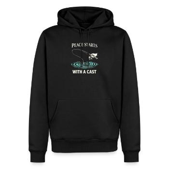Soulagement du stress, pêche, santé mentale - Sweat à capuche Premium bio Homme - noir - Devant - Nico (187cm)