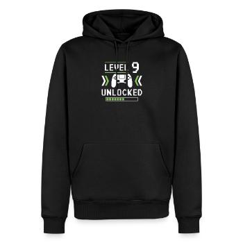 Garçons du 9e anniversaire : niveau 9 débloqué - Sweat à capuche Premium bio Homme - noir - Devant - Nico (187cm)