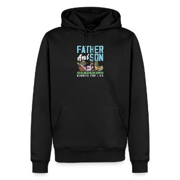 Père Fils Jardinage Amoureux des plantes - Sweat à capuche Premium bio Homme - noir - Devant - Nico (187cm)