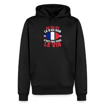 Humour Rugby Bouchon Pas Pour Le Vin - Sweat à capuche Premium bio Homme - noir - Devant - Nico (187cm)