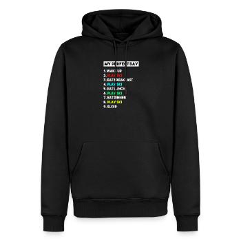 Mein perfekter Skitag, lustige Wintersportliste, - Männer Premium Bio Hoodie - Schwarz - Vorne - Nico (187cm)