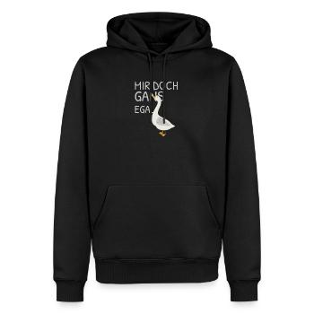 Je m’en fiche – jeu de mots avec oie - Sweat à capuche Premium bio Homme - noir - Devant - Nico (187cm)