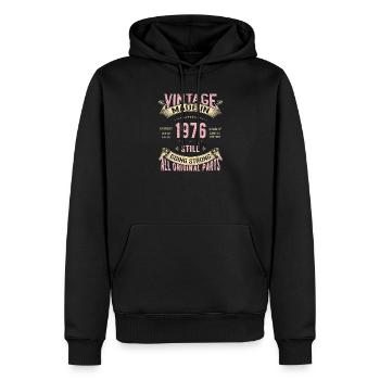 Vintage 1976 toujours en route - Sweat à capuche Premium bio Homme - noir - Devant - Nico (187cm)