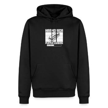 Musiciste d’harmonica chargeant l’harmonica - Sweat à capuche Premium bio Homme - noir - Devant - Nico (187cm)