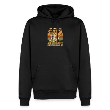 Hockey Katze Humor Eishockey Fan Geschenkidee - Men’s Premium Organic Hoodie - black - Front - Nico (187cm)