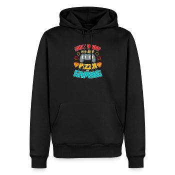 Juste un garçon qui adore la pizza et les jeux vidéo - Sweat à capuche Premium bio Homme - noir - Devant - Nico (187cm)