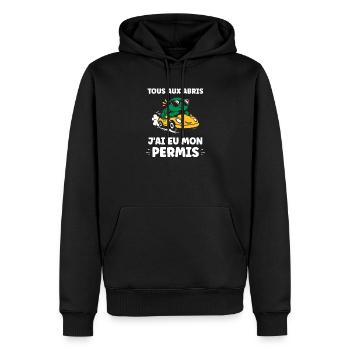 Humour j'ai mon permis de conduire - Sweat à capuche Premium bio Homme - noir - Devant - Nico (187cm)
