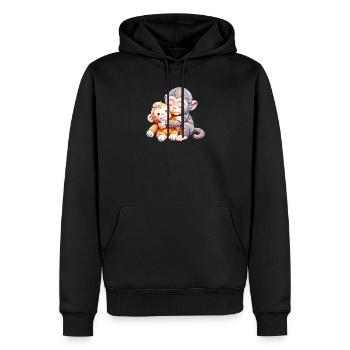 Kuschelaffen umarmen sich - Männer Premium Bio Hoodie - Schwarz - Vorne - Nico (187cm)