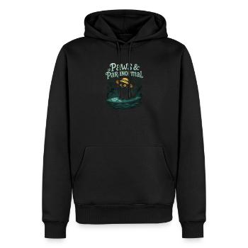 Pattes & Paranormal : Black Cat surfe avec Ghost - Sweat à capuche Premium bio Homme - noir - Devant - Nico (187cm)