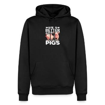Das Leben ist besser mit Schweinen Bauernhof - Männer Premium Bio Hoodie - Schwarz - Vorne - Nico (187cm)