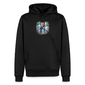 L’ère de l’ara - Sweat à capuche Premium bio Homme - noir - Devant - Nico (187cm)