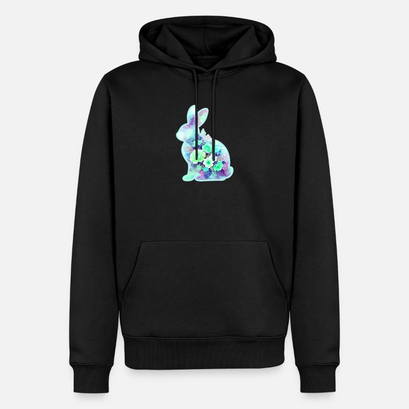 Fleurs aquarelles de lapin à Pâques - Sweat à capuche Premium bio Homme - noir
