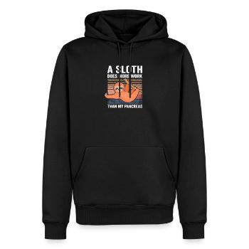 Faultier-Meme: Mehr Arbeit als Bauchspeicheldrüse - Männer Premium Bio Hoodie - Schwarz - Vorne - Nico (187cm)