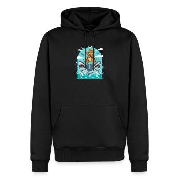 Kätzchen auf Haiabenteuer - Männer Premium Bio Hoodie - Schwarz - Vorne - Nico (187cm)