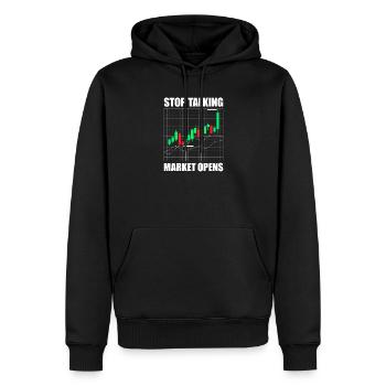 Arrêtez de parler, le marché ouvre Marché boursier Trader - Sweat à capuche Premium bio Homme - noir - Devant - Nico (187cm)