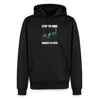 Arrêtez de parler des traders boursiers - Sweat à capuche Premium bio Homme - noir - Devant - Nico (187cm)