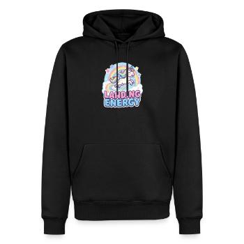 Landing Energy Einhorn Regenbogen - Männer Premium Bio Hoodie - Schwarz - Vorne - Nico (187cm)