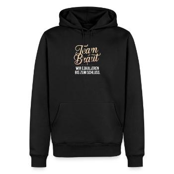 Team Braut Wir Eskalieren Crew Squad JGA Frauen - Männer Premium Bio Hoodie - Schwarz - Vorne - Nico (187cm)
