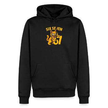 Six Seven Katze 67 Italian Brainrot Humor - Männer Premium Bio Hoodie - Schwarz - Vorne - Nico (187cm)