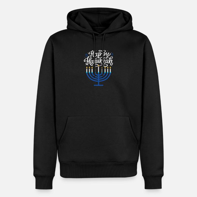 Frohe Chanukka-Menora - Männer Premium Bio Hoodie - Schwarz
