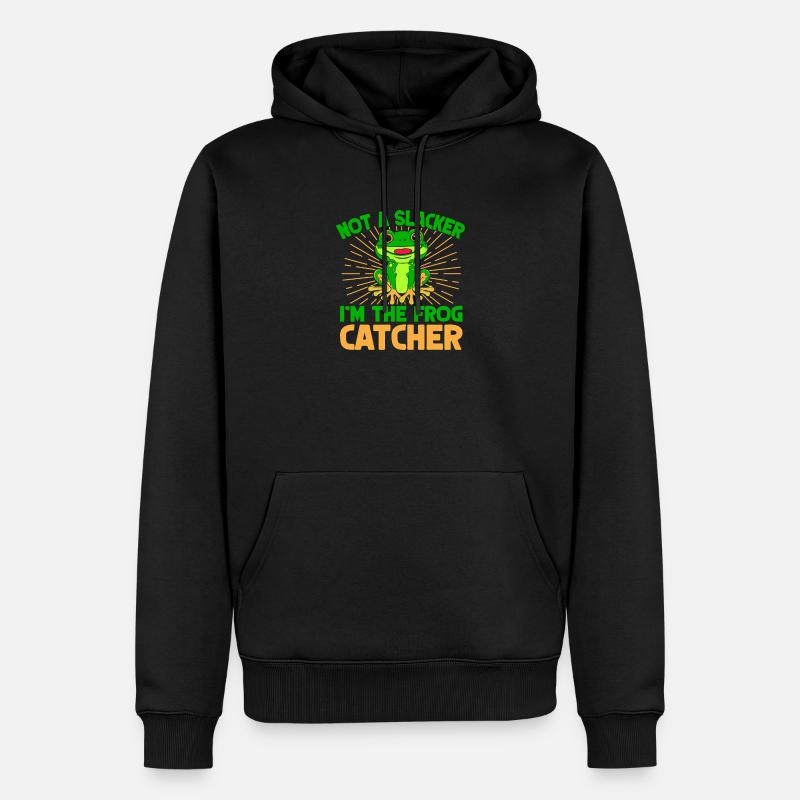 Frog Catcher Not A Slacker Frog - Männer Premium Bio Hoodie - Schwarz