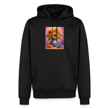 Graphismes de tournesols jaunes Fleurs de tournesol - Sweat à capuche Premium bio Homme - noir - Devant - Nico (187cm)