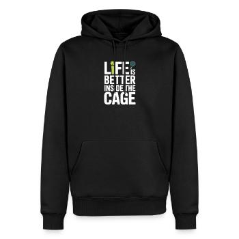 Padel Spieler Life Is Better Inside The Cage Padel - Männer Premium Bio Hoodie - Schwarz - Vorne - Nico (187cm)